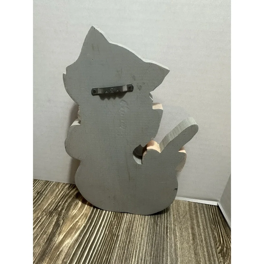 Handmade Wooden Gray Pink Cat Shelf Sitter 9
